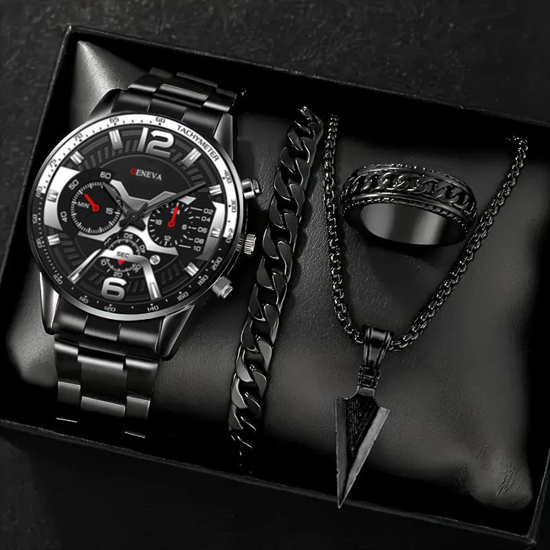 Watch Men's Set Gift Dial with Calendar Steel Belt Men's Watch Business Luminous Watch