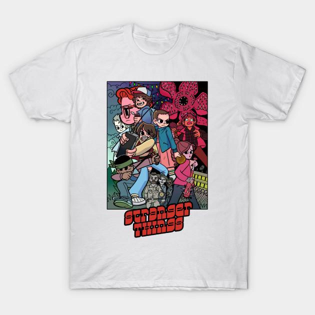 Asian Size Men Black Print T-shirt Stranger Things Vs The World No-Cut Heat Transfer Print Cotton Tshirt