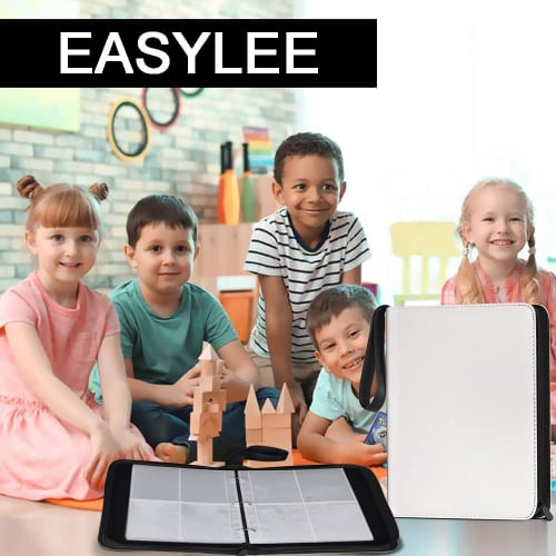 EASYLEE Card File, White, Card Binder, Sticker File, Card Sheet, 4 Pockets, 50 Pages, Holds 400 Cards, Waterproof PU Leather Cover, Portable Zipper, T