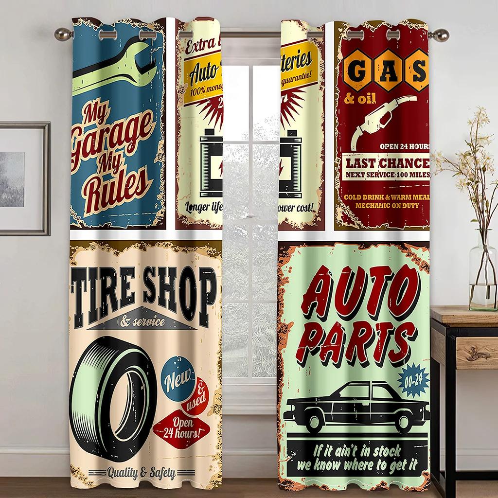 Vintage Car Motorcycle Retro Traditional Car Printed Clackout Drape Children Boys Girls Bedroom Space Space Living Room Bedroom Space Space Curtain