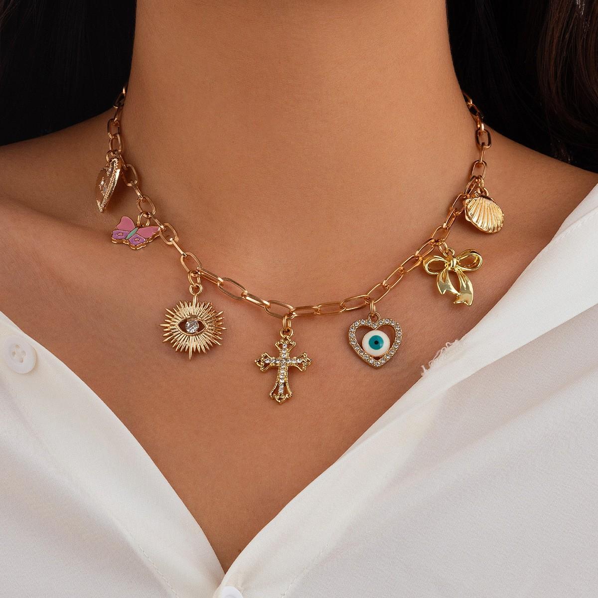 

Bohemian Ocean Style Shell & Tassel Necklace, Multi Cross Pendant Fashion Jewelry, Wholesale 01 Style