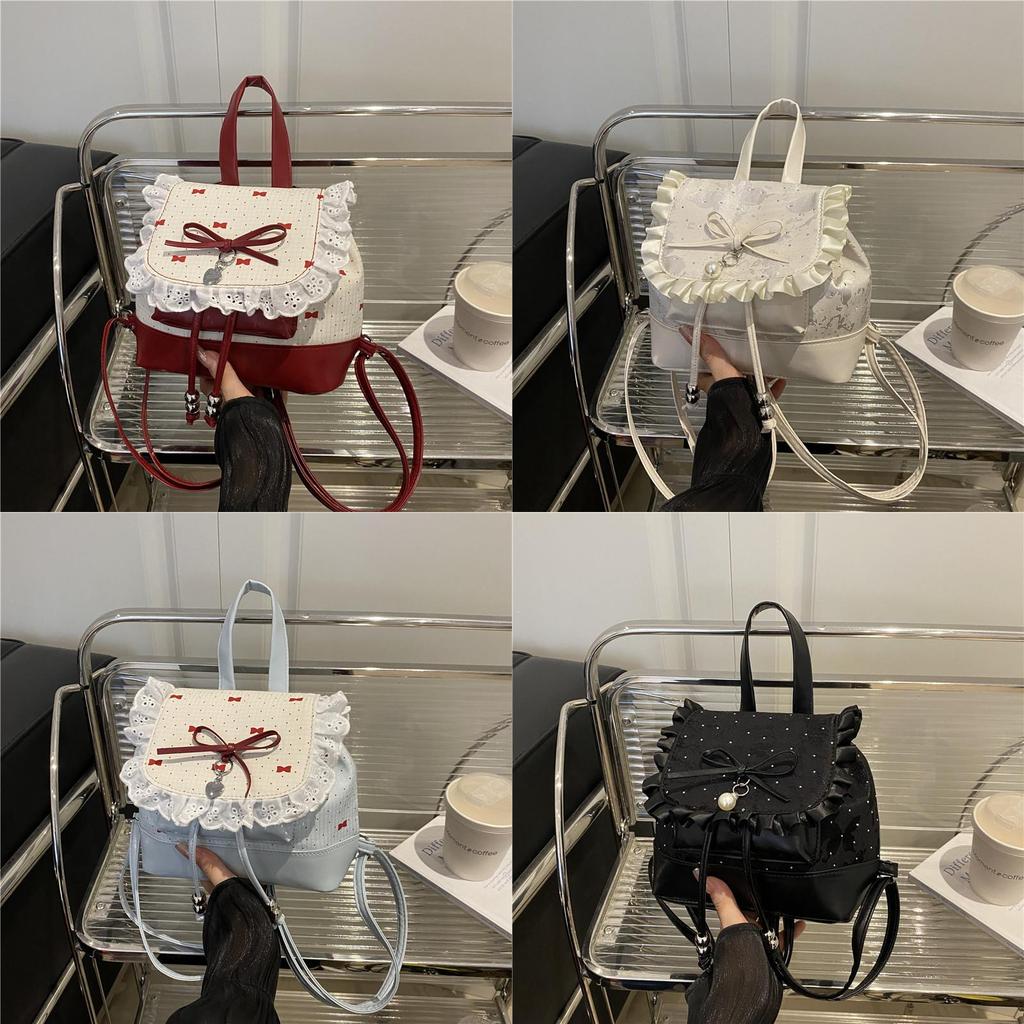 Fashion Girl Pu Small Handbag With Lace Trim For Daily Casual Use