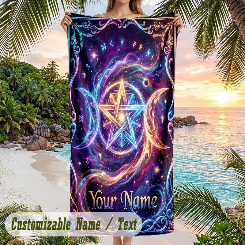 Witchcraft Theme Beach Towel Personalized Custom Name & Text Soft Quick Dry Beach Towel for Swimming Travel