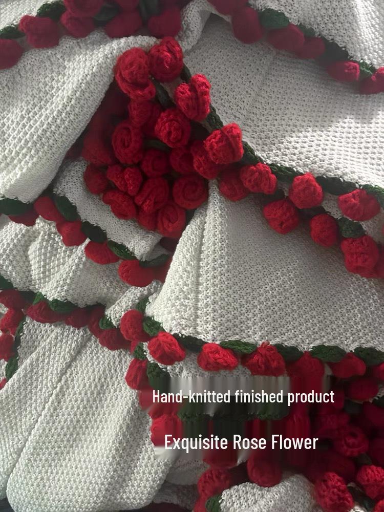 Hand-Knitted Tulip Floral Rose Sofa Throw Blanket