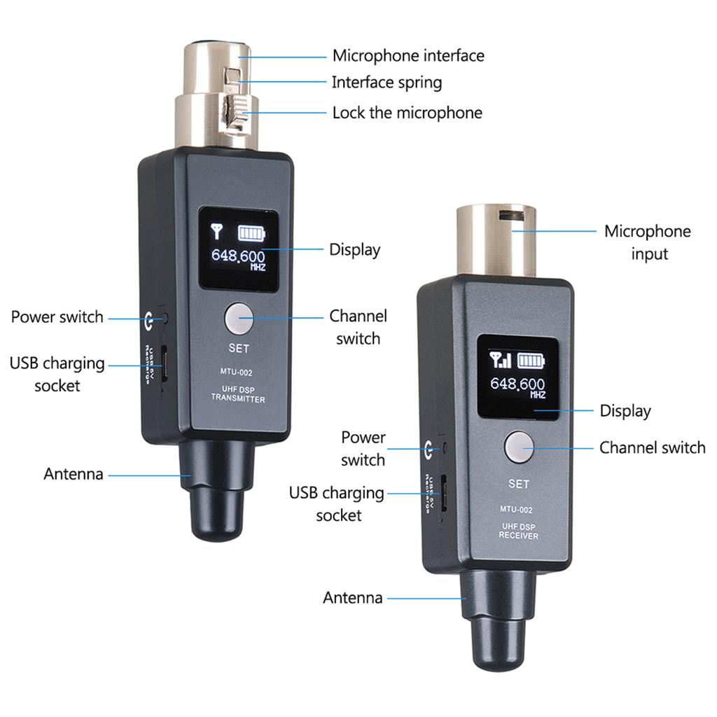 1 Pair Microphone Wireless System Wireless Transmitter System Transmitter & Receiver for Dynamic Condenser