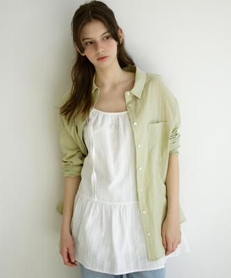 LETTER FROM MOON See-Through Striped Shirt (Olive)