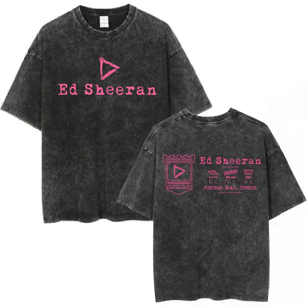 Vintage Washed Ed Sheeran Play Tour 2025 Merch T Shirt Fans Gift Men s Women Clothing Fashion T-shirts Oversized Cotton T-shirt S разноцветный