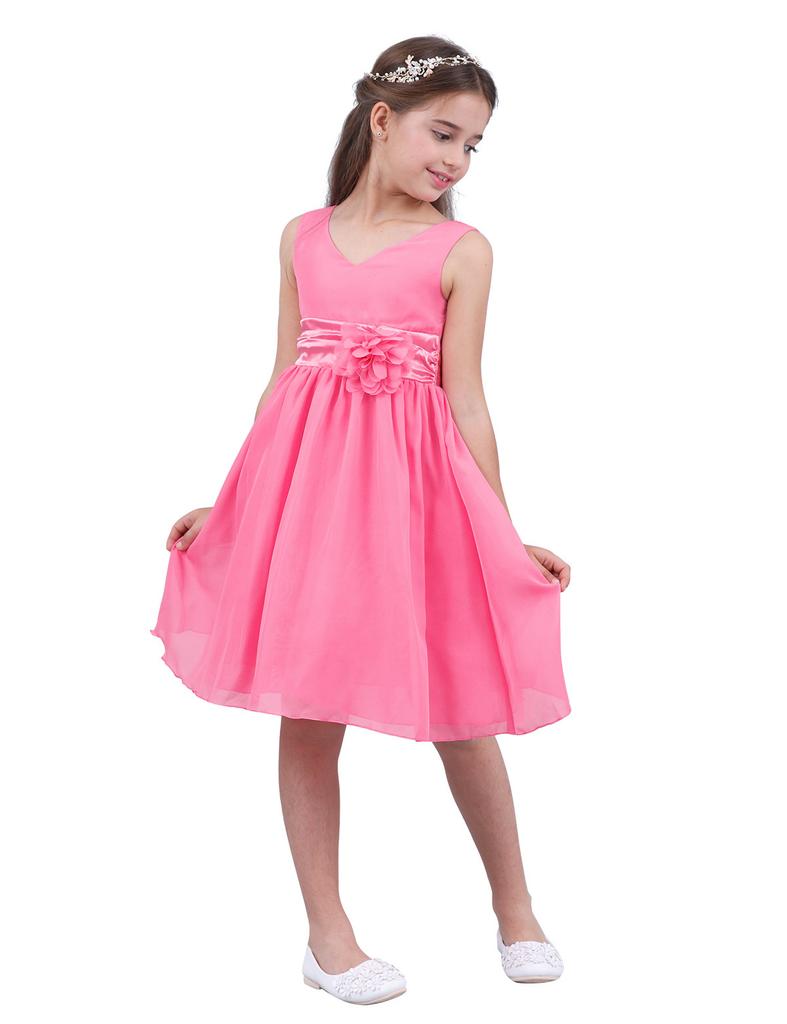 Dětské velké dívčí asymetrické volánky Květinové dívčí šaty Venkovní svatební šifonové šaty pro družičku