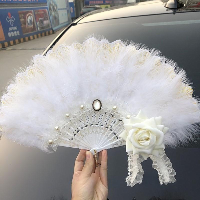 Victorian Gothic Folding Fan with Peacock Feathers and Roses for Photo Props Lolita Fashion Wedding Decor Halloween Costume