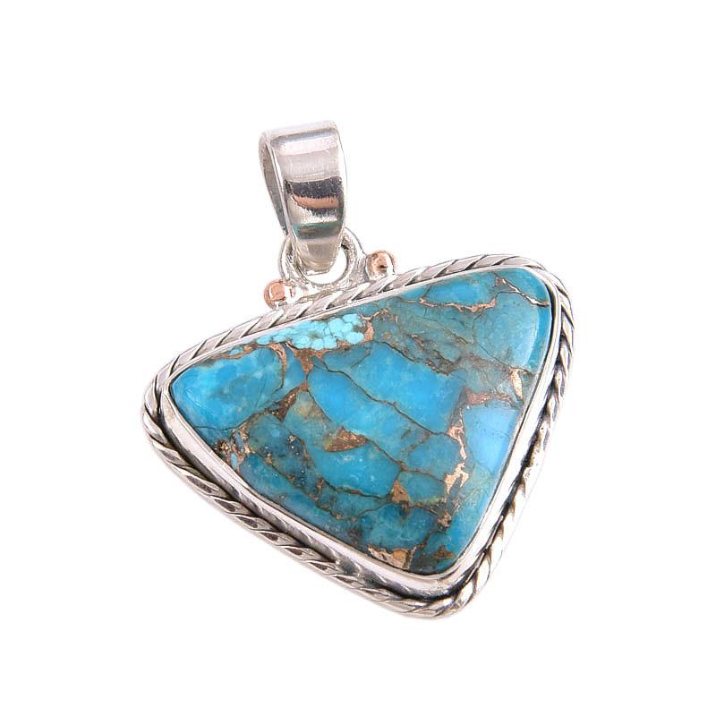 Natural Blue Copper Turquoise Gemstone 925 Solid Silver Gift Pendant 1.50" C2l23