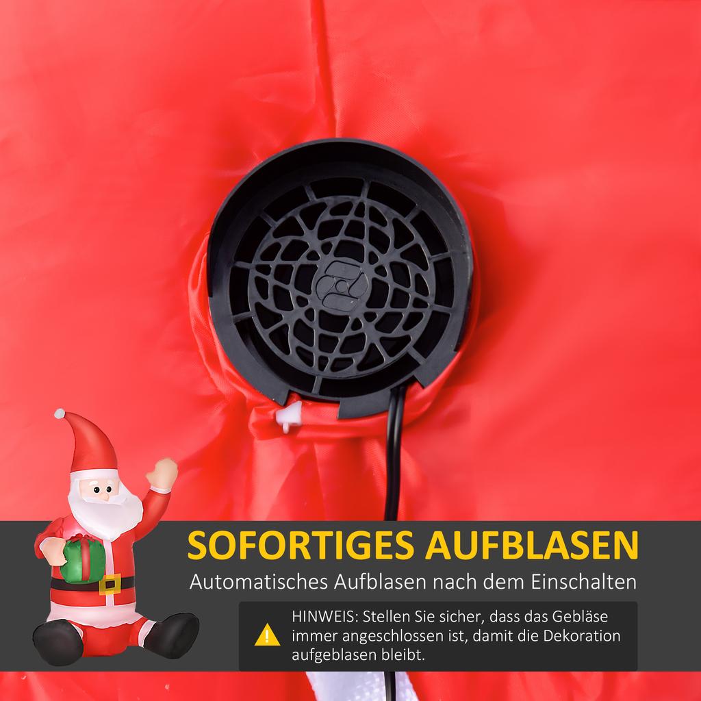 Santa Claus Christmas Decoration, 1.2 m, Self-Inflating, LEDs, incl. Blower, Red + White