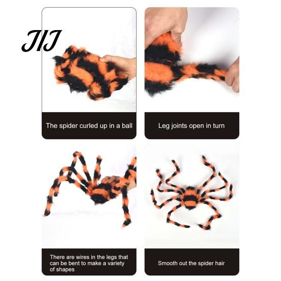 Spooky Indoor Party Decorations Giant Spider, Halloween Scary Orange Black Hairy Spider Decoration, Realistic Furry Prop Spiders for Haunted