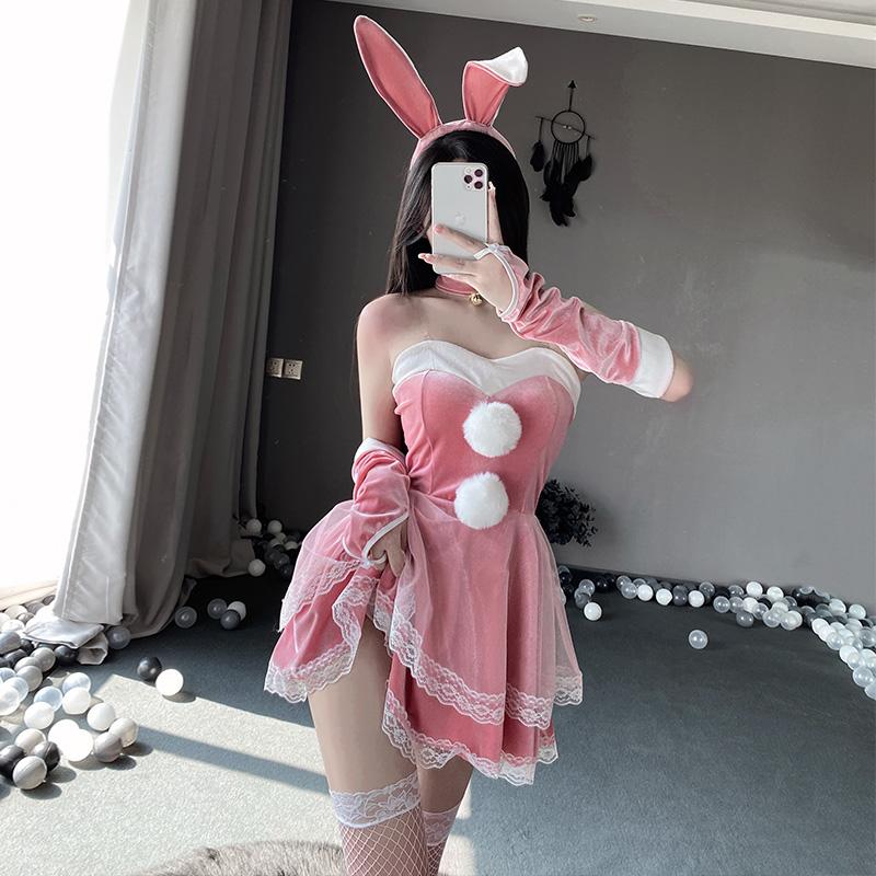 Christmas Dress Sweet Bunny Girl Costume Rabbit Woman Set Bunny Suit Sexy Lingeries Lady Cosplay New Year Maid Role Play Uniform