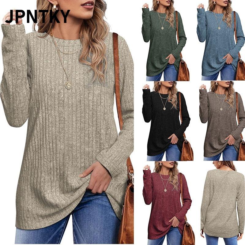 JPNTKY Moda Donna Casual Stampa Colore Unico Manica Lunga Scollo O Camicette & Camicie