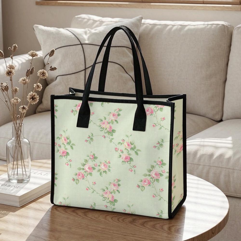 Floral Print Tote Bag Large Capacity Canvas Handbag for Daily Commute Cute Shoulder Bag for Women Shopping Travel