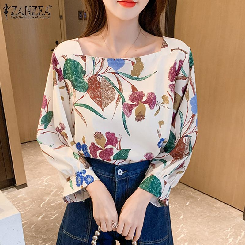 

ZANZEA Квадратный воротник с рукавами 3/4 и цветочным принтом Летняя повседневная женская блузка