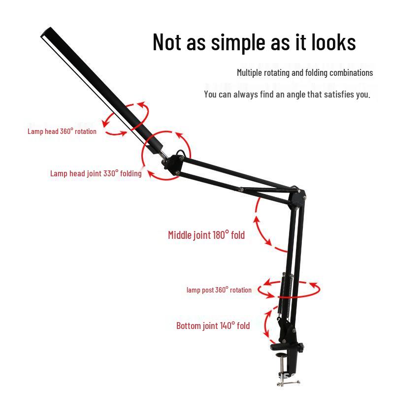 LED Eye-Care Desk Lamp with USB, Student Dormitory Creative Bedside Reading Light, Long Arm Folding Clip Design