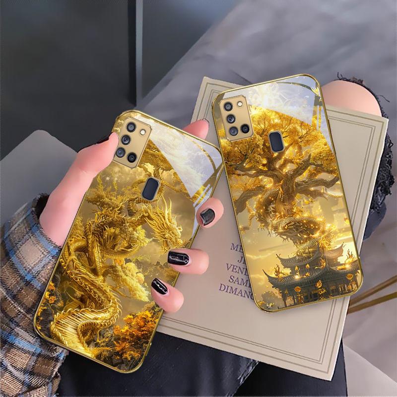 Mythical Golden Dragon For Samsung A 31 32 A33 A34 35 14 A15 13 16 25 26 50 52 53 54 55 56 70 71 72 73 Golden Glass Phone Case