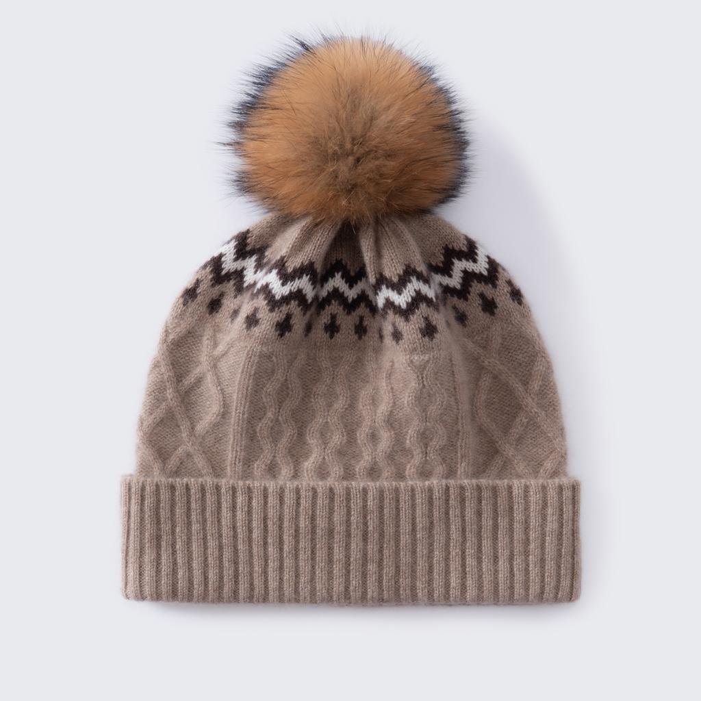 Autumn and Winter New Color Matching% Cashmere Jacquard Knitted Hat Women's Versatile Warm Fashion Ear Protection Wool Hat