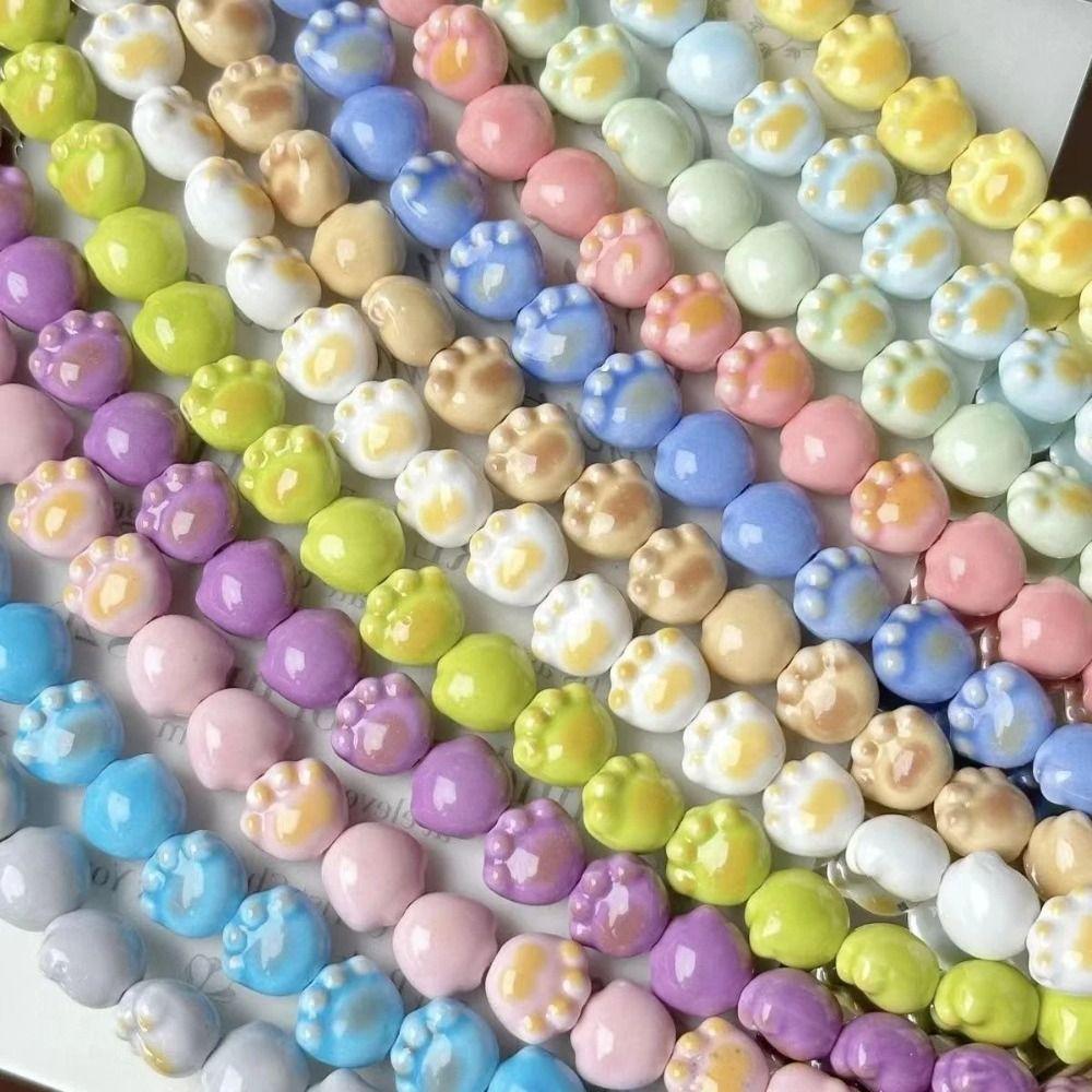 10Pcs Cartoon Design Cat Paw Beads Ceramic Jewelry Making Material  Student