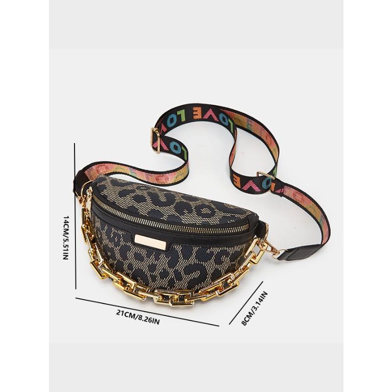 Trend Fashion Pattern Printing Chain Fanny Pack, a New Versatile Casual Women's Bag
