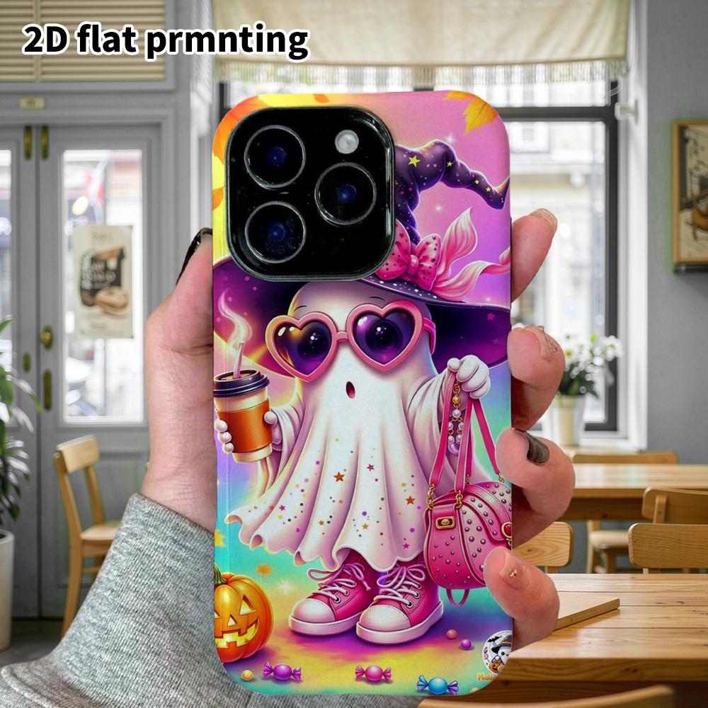 Phone Case: 2D Flat Design Suitable for iPhone 18, 17, 16, 15, 14, 13 Pro Film Protective Case, Couple Style, Trendy Cool Ghost, Christmas and Hallowe