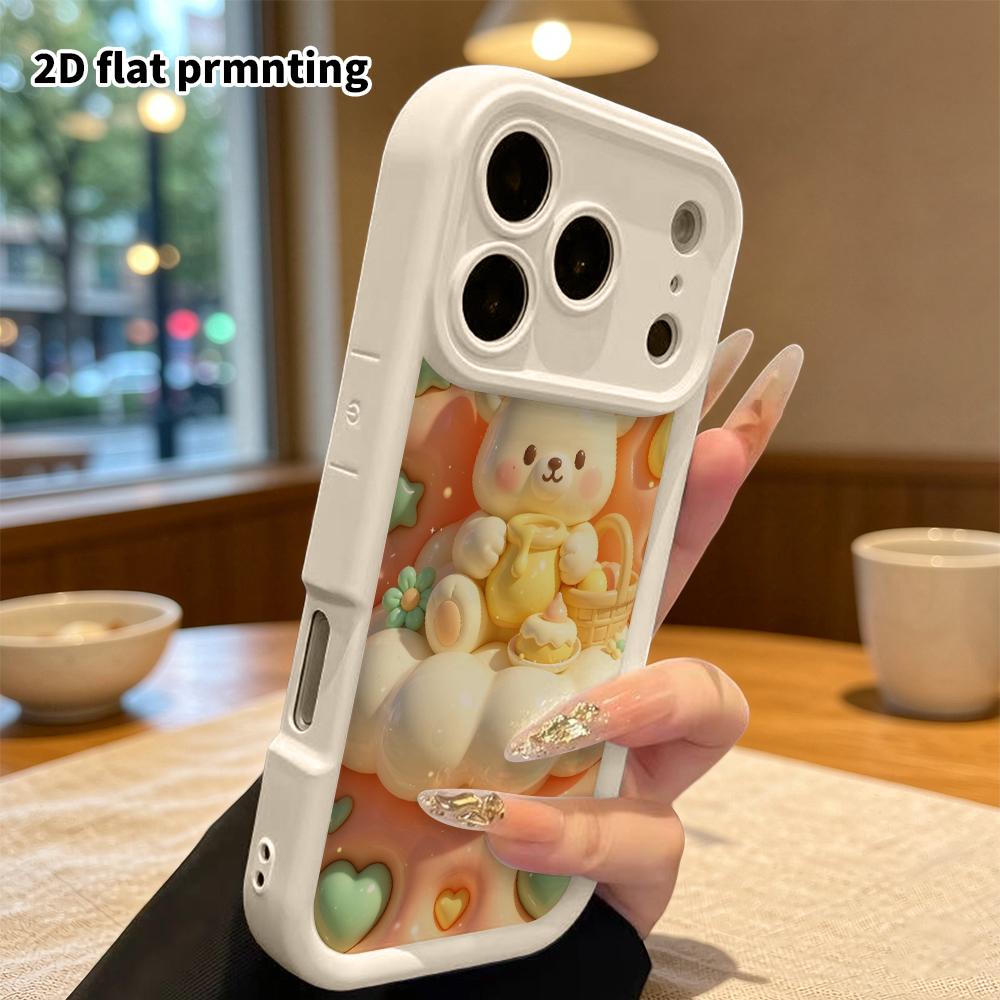 Phone Case: 2D flat design, fits iPhone 18 17 16 15 14 13 Pro, peach honey little white bear, perfect Christmas and Halloween holiday gift
