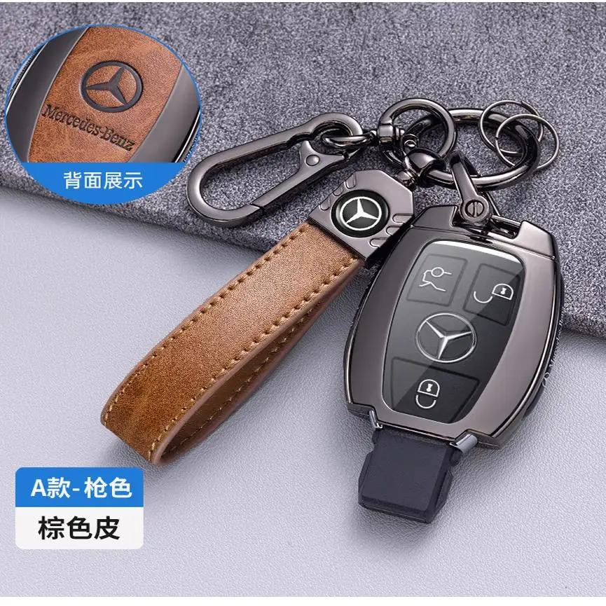 PZQ2   Metal Leather Car Key Case Cover For Mercedes Benz A B C E Class GLS GLA GLK GLC CLS CLA AMG W204 W205 W212 W463 W176 Keychain
