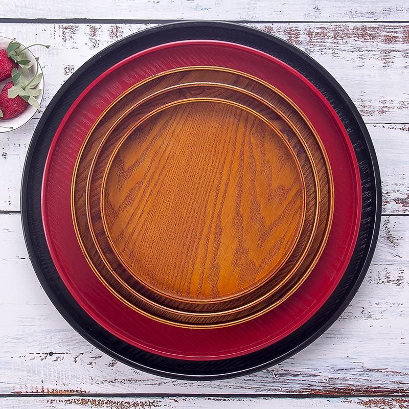 Round Wooden Pallet, Multifunctional Storage Plate, Tea Tray,Food, Bread Pan, Household Kitchen Supplies, Black, Brown, 21-37cm