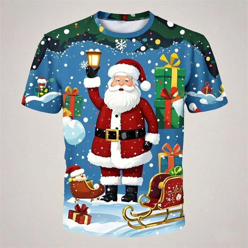 3D printed Santa Claus T-shirt men's and women's summer casual short sleeved Christmas T-shirt top men's oversized T-shirt