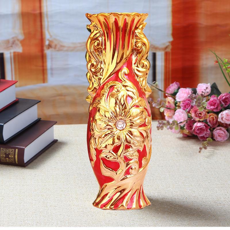 European Ceramic Vase Ornament, Gold Wedding Gift, Living Room Decoration, Soft Home Furnishing
