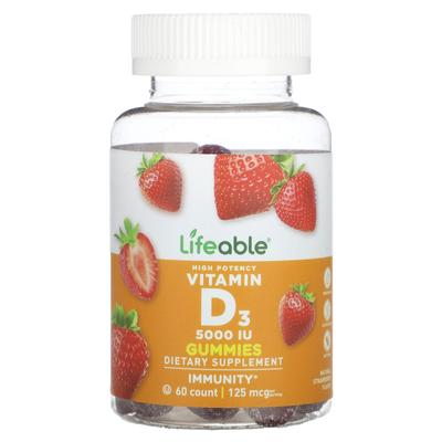 High Potency Vitamin D3 Gummies, Natural Strawberry Flavor, 60 Gummies (62.5 Mg (2,500 Iu) Per Gummie)