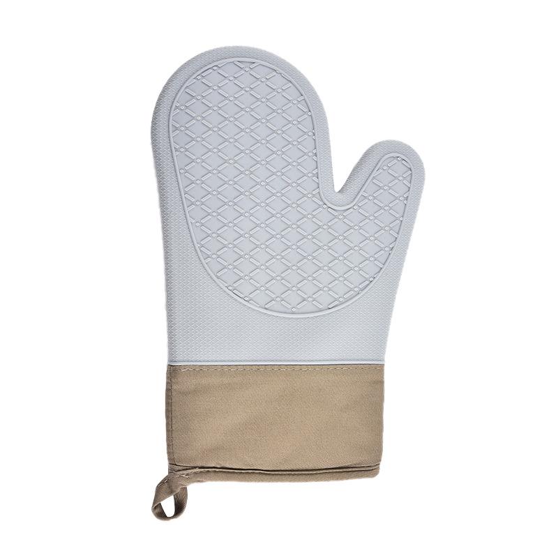Silicone Heat-resistant Oven Gloves High-temperature Microwave-safe Anti-scald Gloves Cotton-lined Diamond-patterned Baking Oven Mitts