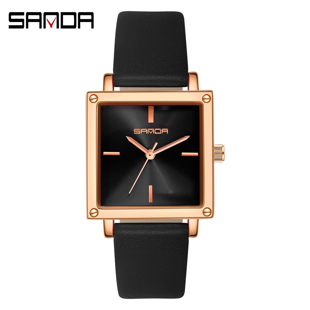 Sanda Women's Retro Leather & Mesh Strap Casual Wristwatch