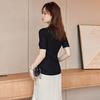 Women's Slim Fit Polo Knit Short Sleeve Top