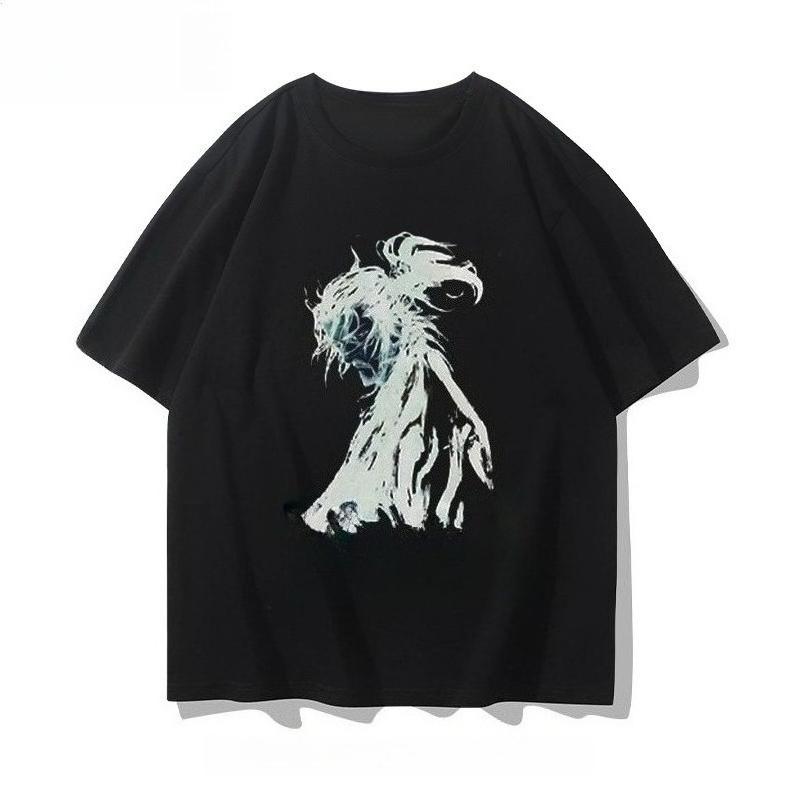 2025 Autumn and Winter New Men's and Women's Retro Knight Print T-shirt Pure Cotton Round Neck Comfortable High-quality T-shirt