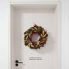 Handmade Christmas Wreath with Red Berries & Green Leaves on Steel Ring for Door Decoration