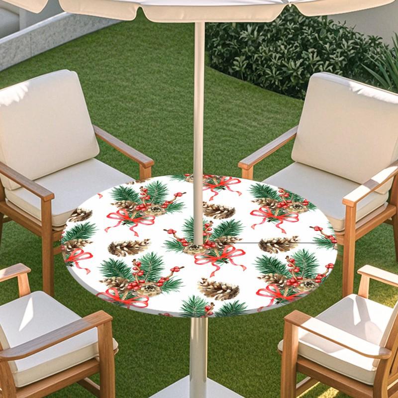Outdoor Round Table Cover With Umbrella Hole Waterproof Patio Garden Tablecloth Elastic Edge Deck Balcony
