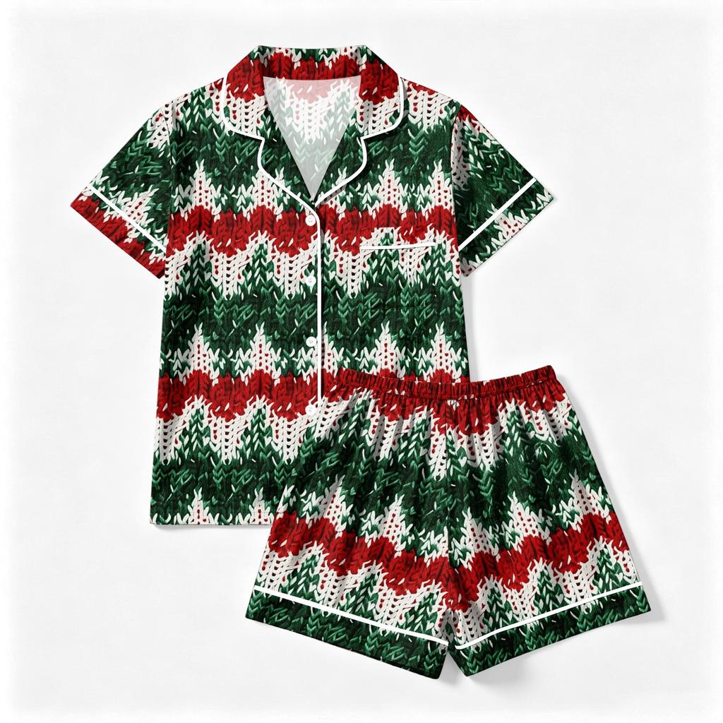 Women's Christmas Pajama Set Short Sleeve Button Down Shirt and Shorts Sleepwear Set