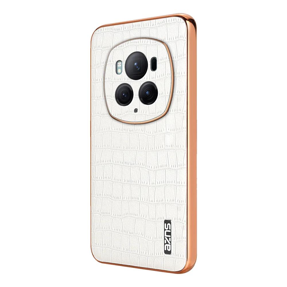 Luxusné kožené puzdro s krokodílím vzorom na ochranu telefónu pre Honor Magic 6 Pro Magic 6 Nárazuvzdorný elektroplatovaný rám Mäkký kryt so vzduchovým vankúšom