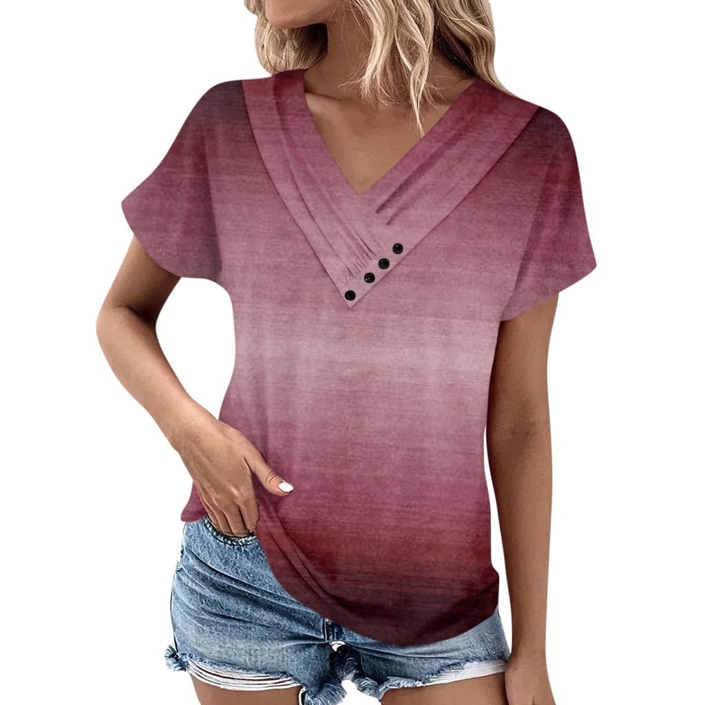 Letnie topy dla kobiet Wzór dla kobiet Dekolt w kształcie litery V z krótkim rękawem Wygodne topy damskie T-shirty oversize
