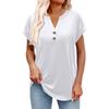 Women's Fashionable Casual Short-sleeved V-neck Button Printed Pullover Top