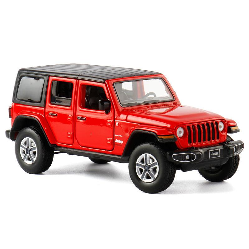 1/32 Jeep Wrangler Sahara Diecast Toy Car Model SUV Miniature Free Wheels Doors Openable Sound Light Collection Gift for Boy Kid