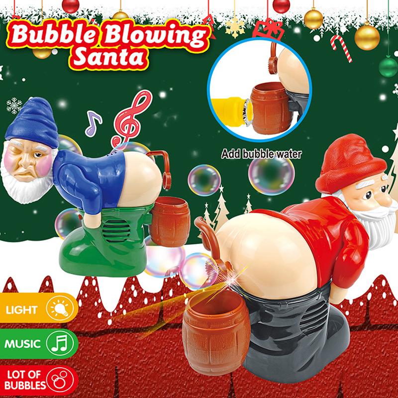 New Toy Christmas Gift Funny Soap Bubble Machine Santa Claus Hips Bubble Blowing Machine with Light and Music Bubble Gifts