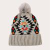 Hat Women's Winter Bohemian Colorful Plaid Jacquard Knitted Hat Imitation Hairball Warm Wool Hat