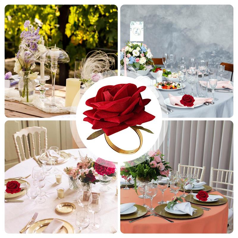 Red Flower Napkin Holders 12X Red Flower Napkin Holder Rings Dinner Tables Napkin Paper Buckle For Wedding Banquet Dining Table