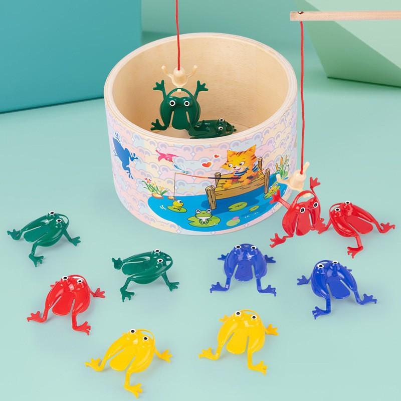 Plastic frog animal bouncing baby toy wooden fence fishing puzzle parent-child interactive game