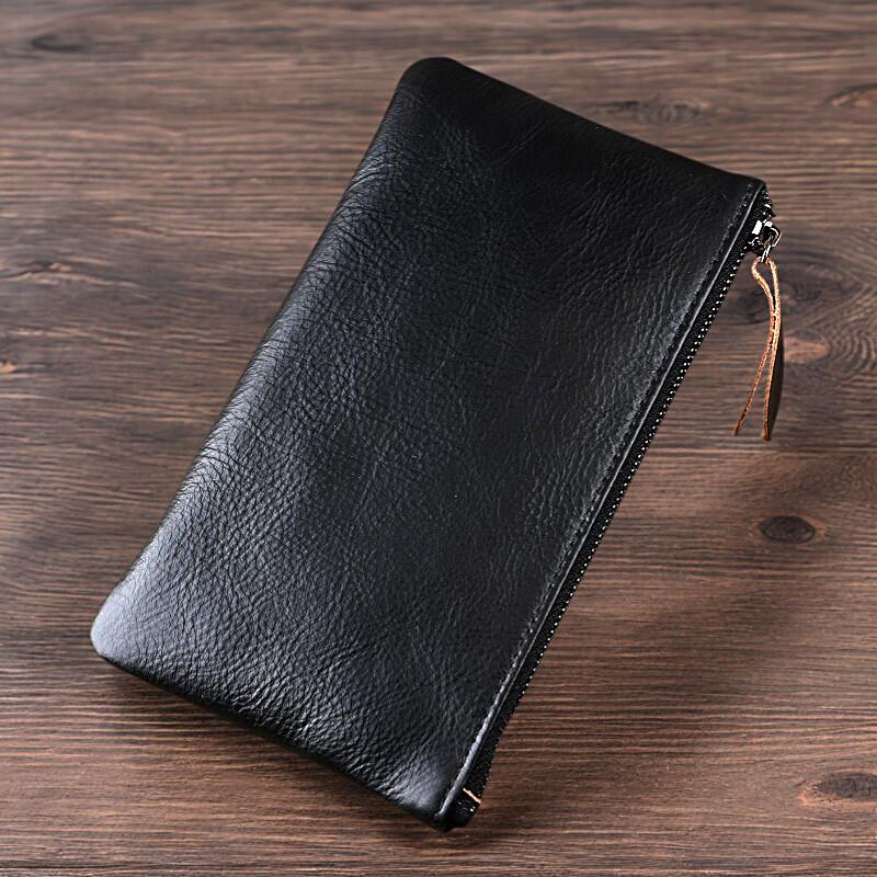 Ultra Thin Wallet Men's and Women's 6-inch Mobile Phone Bag Zipper Long Design Large Capacity Fashionable and Casual Top Layer Cowhide Clutch Bag