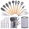19pcs Premium Silicone Kitchen Utensil & Knife Set - Heat-Resistant, Non-Stick Safe Cooking Tools With Wooden Handles & Chef Knives