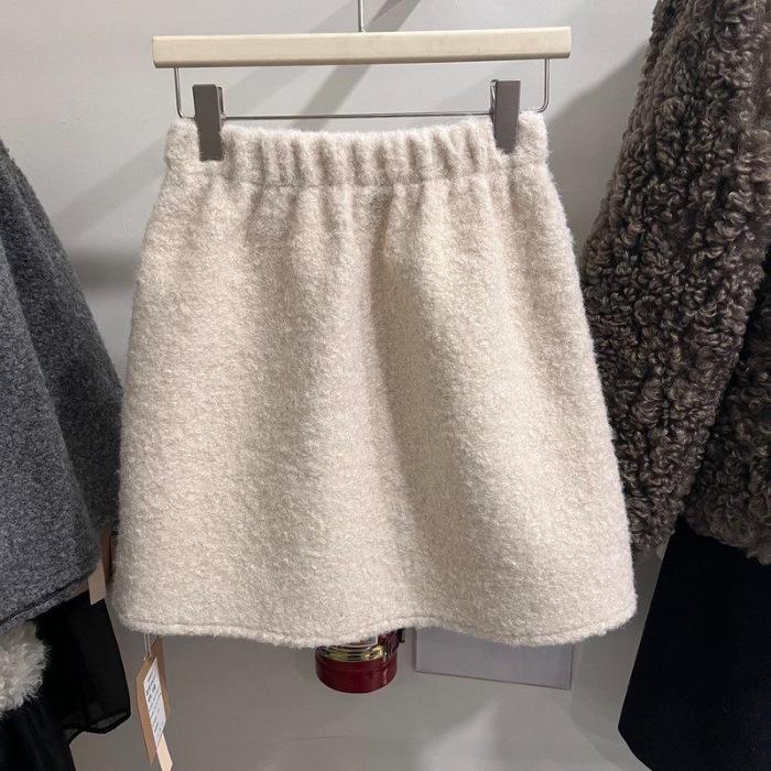 Korean High-Waisted Curly Fur A-Line Skirt - 2025 Autumn/Winter Petite Fashion, Elastic Waist, Slimming Design